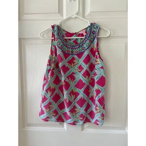 Lilly Pulitzer Iona Shell 100% Silk Sleeveless Shirt Tank Capri Pink Medium